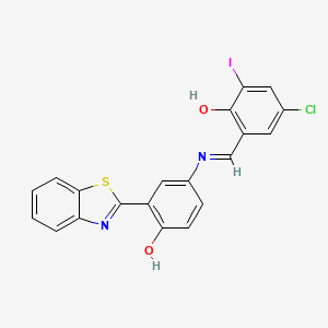 molecular formula C20H12ClIN2O2S B11540342 2-[(Z)-{[3-(1,3-benzothiazol-2-yl)-4-hydroxyphenyl]imino}methyl]-4-chloro-6-iodophenol 