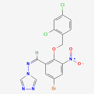 molecular formula C16H10BrCl2N5O3 B11540374 N-[(Z)-{5-bromo-2-[(2,4-dichlorobenzyl)oxy]-3-nitrophenyl}methylidene]-4H-1,2,4-triazol-4-amine 