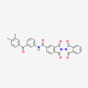 molecular formula C32H21N3O6 B11540391 N-(3-(3,4-Dimethylbenzoyl)phenyl)-1,1',3,3'-tetraoxo-[2,2'-biisoindoline]-5-carboxamide 