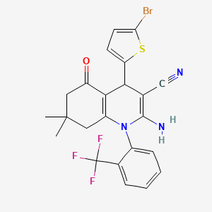 molecular formula C23H19BrF3N3OS B11540472 2-Amino-4-(5-bromothiophen-2-yl)-7,7-dimethyl-5-oxo-1-[2-(trifluoromethyl)phenyl]-1,4,5,6,7,8-hexahydroquinoline-3-carbonitrile 