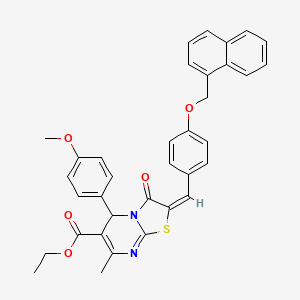 molecular formula C35H30N2O5S B11540580 ethyl (2E)-5-(4-methoxyphenyl)-7-methyl-2-[4-(naphthalen-1-ylmethoxy)benzylidene]-3-oxo-2,3-dihydro-5H-[1,3]thiazolo[3,2-a]pyrimidine-6-carboxylate 