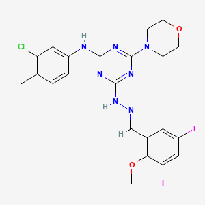 molecular formula C22H22ClI2N7O2 B11540665 N-(3-chloro-4-methylphenyl)-4-[(2E)-2-(3,5-diiodo-2-methoxybenzylidene)hydrazinyl]-6-(morpholin-4-yl)-1,3,5-triazin-2-amine 