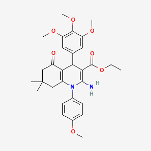 molecular formula C30H36N2O7 B11540799 Ethyl 2-amino-1-(4-methoxyphenyl)-7,7-dimethyl-5-oxo-4-(3,4,5-trimethoxyphenyl)-1,4,5,6,7,8-hexahydroquinoline-3-carboxylate 