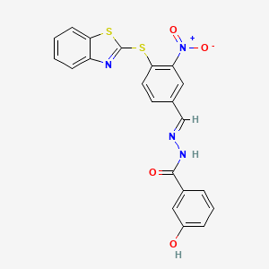 molecular formula C21H14N4O4S2 B11540837 N'-[(E)-[4-(1,3-Benzothiazol-2-ylsulfanyl)-3-nitrophenyl]methylidene]-3-hydroxybenzohydrazide 