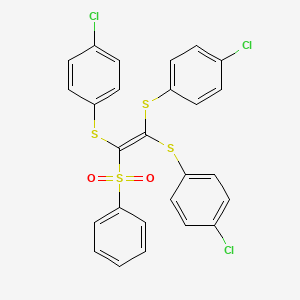 molecular formula C26H17Cl3O2S4 B11540889 1-{[1-(Benzenesulfonyl)-2,2-bis[(4-chlorophenyl)sulfanyl]ethenyl]sulfanyl}-4-chlorobenzene 