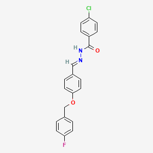 molecular formula C21H16ClFN2O2 B11540916 4-chloro-N'-[(E)-{4-[(4-fluorobenzyl)oxy]phenyl}methylidene]benzohydrazide 