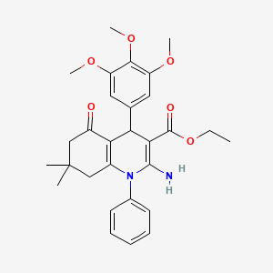 molecular formula C29H34N2O6 B11540942 Ethyl 2-amino-7,7-dimethyl-5-oxo-1-phenyl-4-(3,4,5-trimethoxyphenyl)-1,4,5,6,7,8-hexahydroquinoline-3-carboxylate 