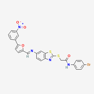 molecular formula C26H17BrN4O4S2 B11540970 N-(4-bromophenyl)-2-{[6-({(E)-[5-(3-nitrophenyl)furan-2-yl]methylidene}amino)-1,3-benzothiazol-2-yl]sulfanyl}acetamide 