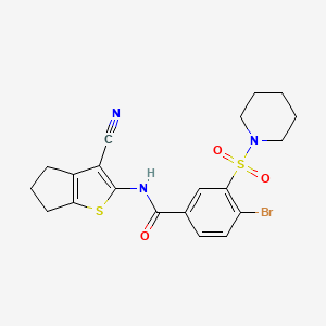 molecular formula C20H20BrN3O3S2 B11541105 4-bromo-N-(3-cyano-5,6-dihydro-4H-cyclopenta[b]thiophen-2-yl)-3-(piperidin-1-ylsulfonyl)benzamide 