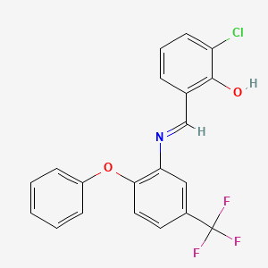 molecular formula C20H13ClF3NO2 B11541114 2-chloro-6-[(E)-{[2-phenoxy-5-(trifluoromethyl)phenyl]imino}methyl]phenol 