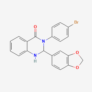 molecular formula C21H15BrN2O3 B11541142 2-(1,3-benzodioxol-5-yl)-3-(4-bromophenyl)-2,3-dihydroquinazolin-4(1H)-one 