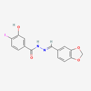 molecular formula C15H11IN2O4 B11541219 N'-[(E)-1,3-benzodioxol-5-ylmethylidene]-3-hydroxy-4-iodobenzohydrazide 