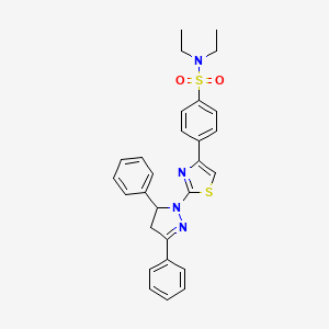 molecular formula C28H28N4O2S2 B11541271 4-[2-(3,5-diphenyl-4,5-dihydro-1H-pyrazol-1-yl)-1,3-thiazol-4-yl]-N,N-diethylbenzenesulfonamide 