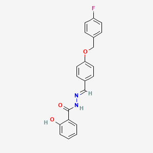 molecular formula C21H17FN2O3 B11541330 N'-[(E)-{4-[(4-Fluorophenyl)methoxy]phenyl}methylidene]-2-hydroxybenzohydrazide 