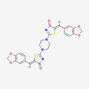 molecular formula C26H20N4O6S2 B11541372 (5Z,5'Z)-2,2'-piperazine-1,4-diylbis[5-(1,3-benzodioxol-5-ylmethylidene)-1,3-thiazol-4(5H)-one] 