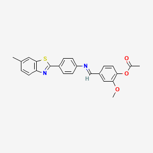 molecular formula C24H20N2O3S B11541377 2-methoxy-4-[(E)-{[4-(6-methyl-1,3-benzothiazol-2-yl)phenyl]imino}methyl]phenyl acetate 