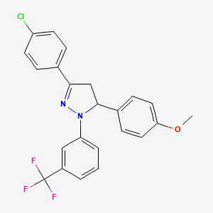 molecular formula C23H18ClF3N2O B11541390 3-(4-chlorophenyl)-5-(4-methoxyphenyl)-1-[3-(trifluoromethyl)phenyl]-4,5-dihydro-1H-pyrazole 
