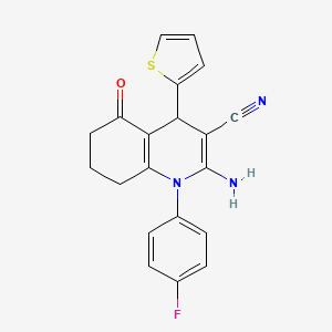 molecular formula C20H16FN3OS B11541530 2-Amino-1-(4-fluorophenyl)-5-oxo-4-(thiophen-2-yl)-1,4,5,6,7,8-hexahydroquinoline-3-carbonitrile 