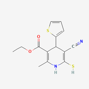 molecular formula C14H14N2O2S2 B11541563 Ethyl 5-cyano-2-methyl-6-sulfanyl-4-(thiophen-2-yl)-1,4-dihydropyridine-3-carboxylate 