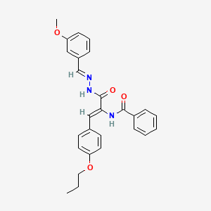 molecular formula C27H27N3O4 B11541596 N-[(1Z)-3-[(2E)-2-(3-methoxybenzylidene)hydrazinyl]-3-oxo-1-(4-propoxyphenyl)prop-1-en-2-yl]benzamide 