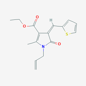 molecular formula C16H17NO3S B11541626 ethyl (4Z)-2-methyl-5-oxo-1-(prop-2-en-1-yl)-4-(thiophen-2-ylmethylidene)-4,5-dihydro-1H-pyrrole-3-carboxylate 