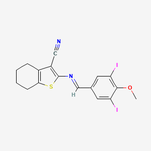 molecular formula C17H14I2N2OS B11541768 2-{[(E)-(3,5-diiodo-4-methoxyphenyl)methylidene]amino}-4,5,6,7-tetrahydro-1-benzothiophene-3-carbonitrile 