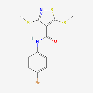 molecular formula C12H11BrN2OS3 B11541780 N-(4-bromophenyl)-3,5-bis(methylsulfanyl)-1,2-thiazole-4-carboxamide 