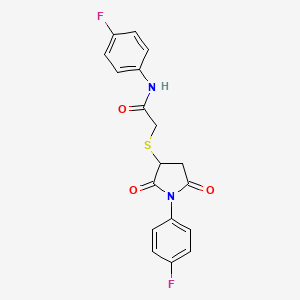 molecular formula C18H14F2N2O3S B11541788 N-(4-fluorophenyl)-2-{[1-(4-fluorophenyl)-2,5-dioxopyrrolidin-3-yl]sulfanyl}acetamide 