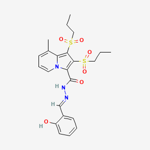 molecular formula C23H27N3O6S2 B11541821 N'-[(E)-(2-hydroxyphenyl)methylidene]-8-methyl-1,2-bis(propylsulfonyl)indolizine-3-carbohydrazide 