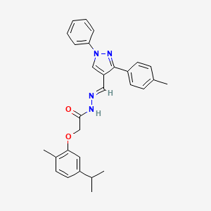 molecular formula C29H30N4O2 B11541861 N'-{(E)-[3-(4-methylphenyl)-1-phenyl-1H-pyrazol-4-yl]methylidene}-2-[2-methyl-5-(propan-2-yl)phenoxy]acetohydrazide 
