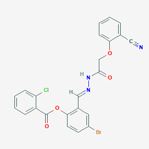 molecular formula C23H15BrClN3O4 B11541901 4-bromo-2-[(E)-{2-[(2-cyanophenoxy)acetyl]hydrazinylidene}methyl]phenyl 2-chlorobenzoate 