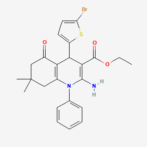 molecular formula C24H25BrN2O3S B11541940 Ethyl 2-amino-4-(5-bromothiophen-2-yl)-7,7-dimethyl-5-oxo-1-phenyl-1,4,5,6,7,8-hexahydroquinoline-3-carboxylate 