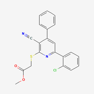 molecular formula C21H15ClN2O2S B11541994 Methyl {[6-(2-chlorophenyl)-3-cyano-4-phenylpyridin-2-yl]sulfanyl}acetate 
