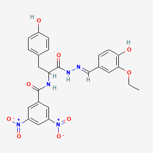 molecular formula C25H23N5O9 B11542044 N-(1-{N'-[(E)-(3-Ethoxy-4-hydroxyphenyl)methylidene]hydrazinecarbonyl}-2-(4-hydroxyphenyl)ethyl)-3,5-dinitrobenzamide 