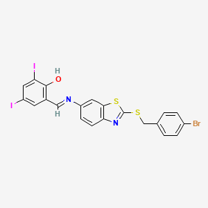 molecular formula C21H13BrI2N2OS2 B11542142 2-[(E)-({2-[(4-bromobenzyl)sulfanyl]-1,3-benzothiazol-6-yl}imino)methyl]-4,6-diiodophenol 