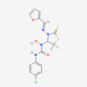 molecular formula C17H17ClN4O3S2 B11542264 3-(4-chlorophenyl)-1-(3-{[(E)-furan-2-ylmethylidene]amino}-5,5-dimethyl-2-thioxo-1,3-thiazolidin-4-yl)-1-hydroxyurea 