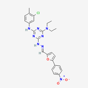 molecular formula C25H25ClN8O3 B11542325 N'-(3-chloro-4-methylphenyl)-N,N-diethyl-6-[(2E)-2-{[5-(4-nitrophenyl)furan-2-yl]methylidene}hydrazinyl]-1,3,5-triazine-2,4-diamine 