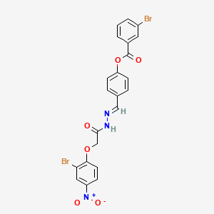 molecular formula C22H15Br2N3O6 B11542343 4-[(E)-{2-[(2-bromo-4-nitrophenoxy)acetyl]hydrazinylidene}methyl]phenyl 3-bromobenzoate 