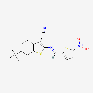 molecular formula C18H19N3O2S2 B11542345 6-tert-butyl-2-{[(E)-(5-nitrothiophen-2-yl)methylidene]amino}-4,5,6,7-tetrahydro-1-benzothiophene-3-carbonitrile 