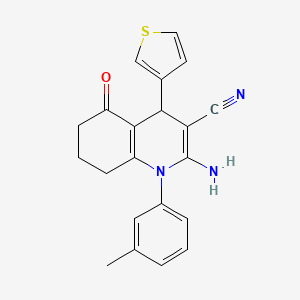 molecular formula C21H19N3OS B11542522 2-Amino-1-(3-methylphenyl)-5-oxo-4-(thiophen-3-yl)-1,4,5,6,7,8-hexahydroquinoline-3-carbonitrile 