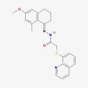 molecular formula C23H23N3O2S B11542600 N'-[(1E)-6-methoxy-8-methyl-3,4-dihydronaphthalen-1(2H)-ylidene]-2-(quinolin-8-ylsulfanyl)acetohydrazide 