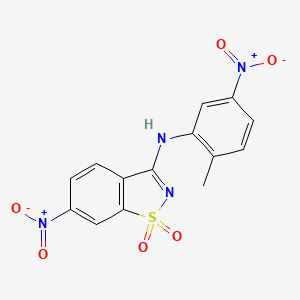 molecular formula C14H10N4O6S B11542733 N-(2-methyl-5-nitrophenyl)-6-nitro-1,2-benzothiazol-3-amine 1,1-dioxide 