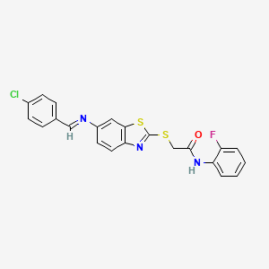 molecular formula C22H15ClFN3OS2 B11542772 2-[(6-{[(E)-(4-chlorophenyl)methylidene]amino}-1,3-benzothiazol-2-yl)sulfanyl]-N-(2-fluorophenyl)acetamide 