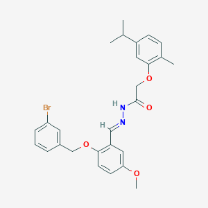 molecular formula C27H29BrN2O4 B11542776 N'-[(E)-{2-[(3-bromobenzyl)oxy]-5-methoxyphenyl}methylidene]-2-[2-methyl-5-(propan-2-yl)phenoxy]acetohydrazide 