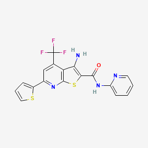 molecular formula C18H11F3N4OS2 B11542790 3-amino-N-(pyridin-2-yl)-6-(thiophen-2-yl)-4-(trifluoromethyl)thieno[2,3-b]pyridine-2-carboxamide 
