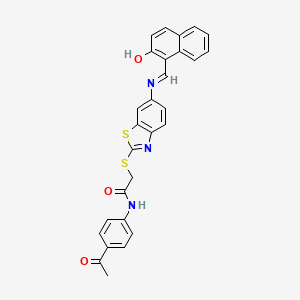 molecular formula C28H21N3O3S2 B11542817 N-(4-acetylphenyl)-2-[(6-{[(E)-(2-hydroxynaphthalen-1-yl)methylidene]amino}-1,3-benzothiazol-2-yl)sulfanyl]acetamide 