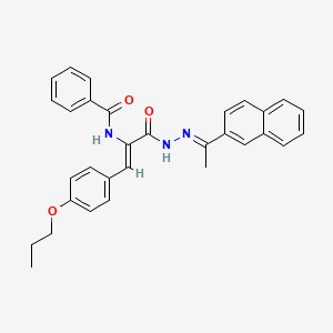 molecular formula C31H29N3O3 B11542821 N-[(1Z)-3-{(2E)-2-[1-(naphthalen-2-yl)ethylidene]hydrazinyl}-3-oxo-1-(4-propoxyphenyl)prop-1-en-2-yl]benzamide 