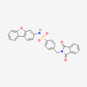 molecular formula C27H18N2O5S B11542841 N-(dibenzo[b,d]furan-3-yl)-4-[(1,3-dioxo-1,3-dihydro-2H-isoindol-2-yl)methyl]benzenesulfonamide 
