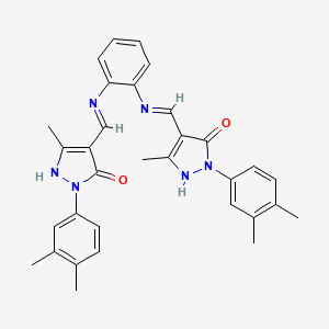 molecular formula C32H32N6O2 B11542908 4,4'-[benzene-1,2-diylbis(iminomethylylidene)]bis[2-(3,4-dimethylphenyl)-5-methyl-2,4-dihydro-3H-pyrazol-3-one] 