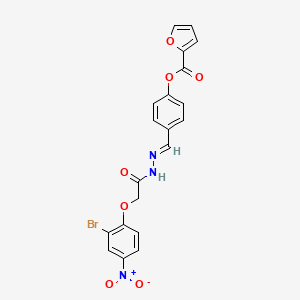molecular formula C20H14BrN3O7 B11542916 4-[(E)-{2-[(2-bromo-4-nitrophenoxy)acetyl]hydrazinylidene}methyl]phenyl furan-2-carboxylate 